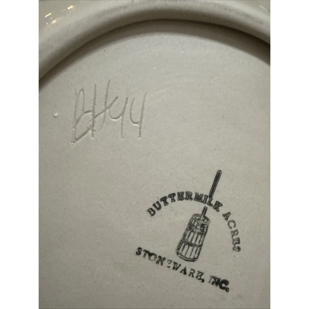 VTG Sgnd Buttermilk Acres Snowman Stoneware  Christmas  dessert Plate 6 3/4